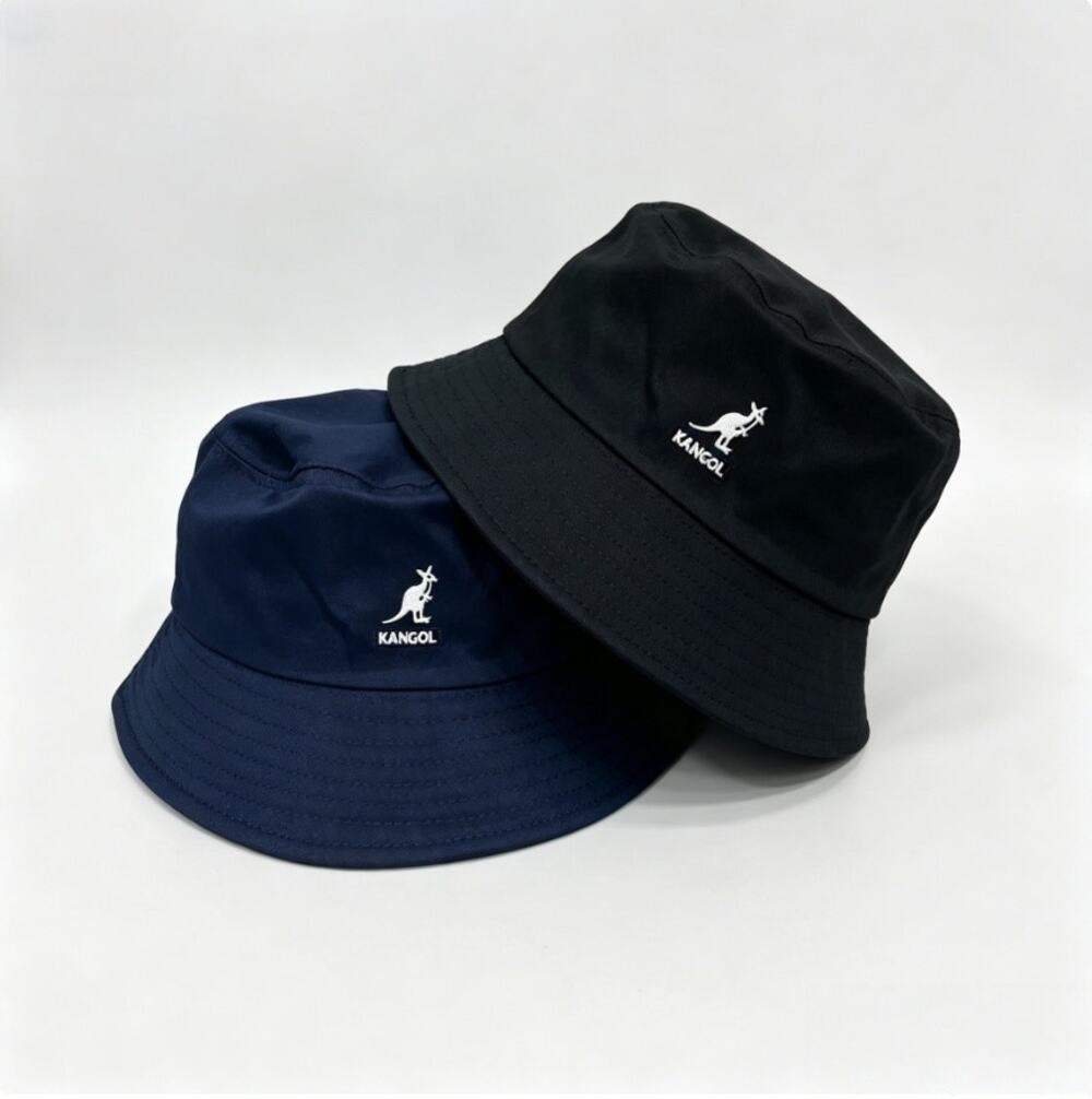 2Pcs Washed Cotton Bucket Hat, Flat Top Fisherman Cap, Black /Blue, M